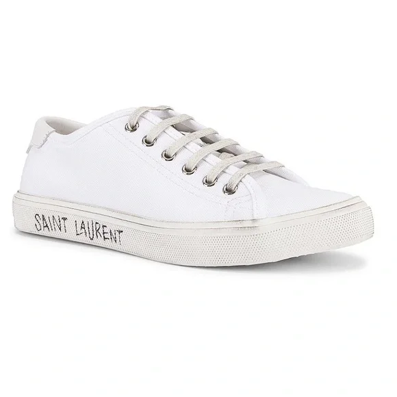 Saint Laurent Malibu Canvas Sneaker - White Distressed Logo 37.5 or 7/7.5 - Picture 2 of 14
